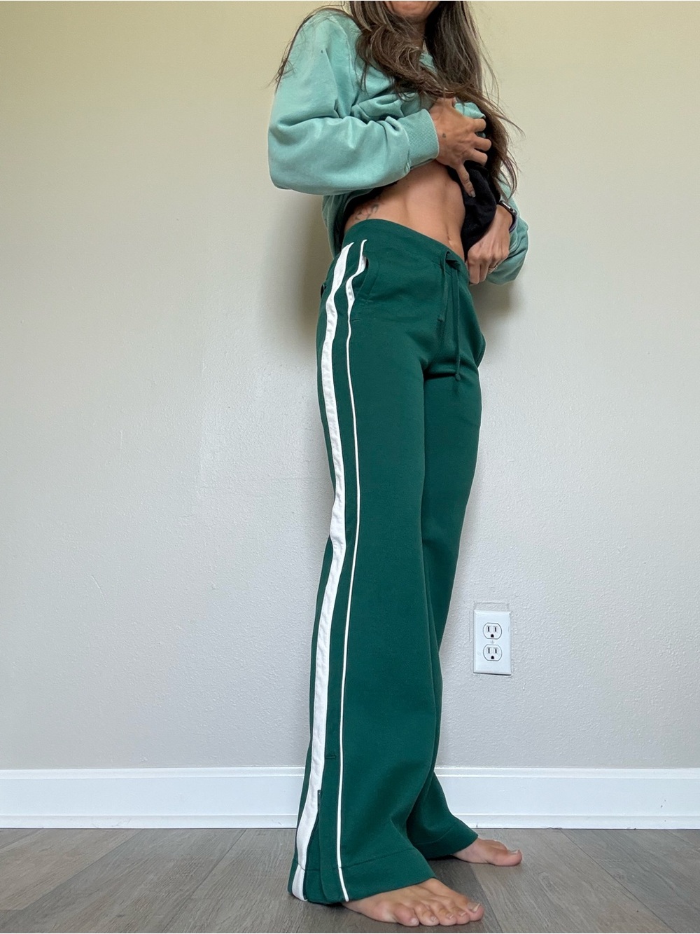 Abercrombie & Fitch Emerald Green Track Pants with White Side Stripes